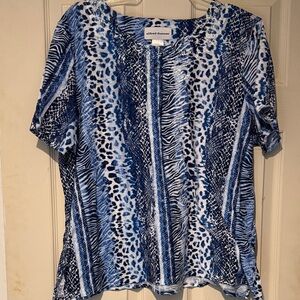Alfred Dunner Women's Blue Patterned Blouse